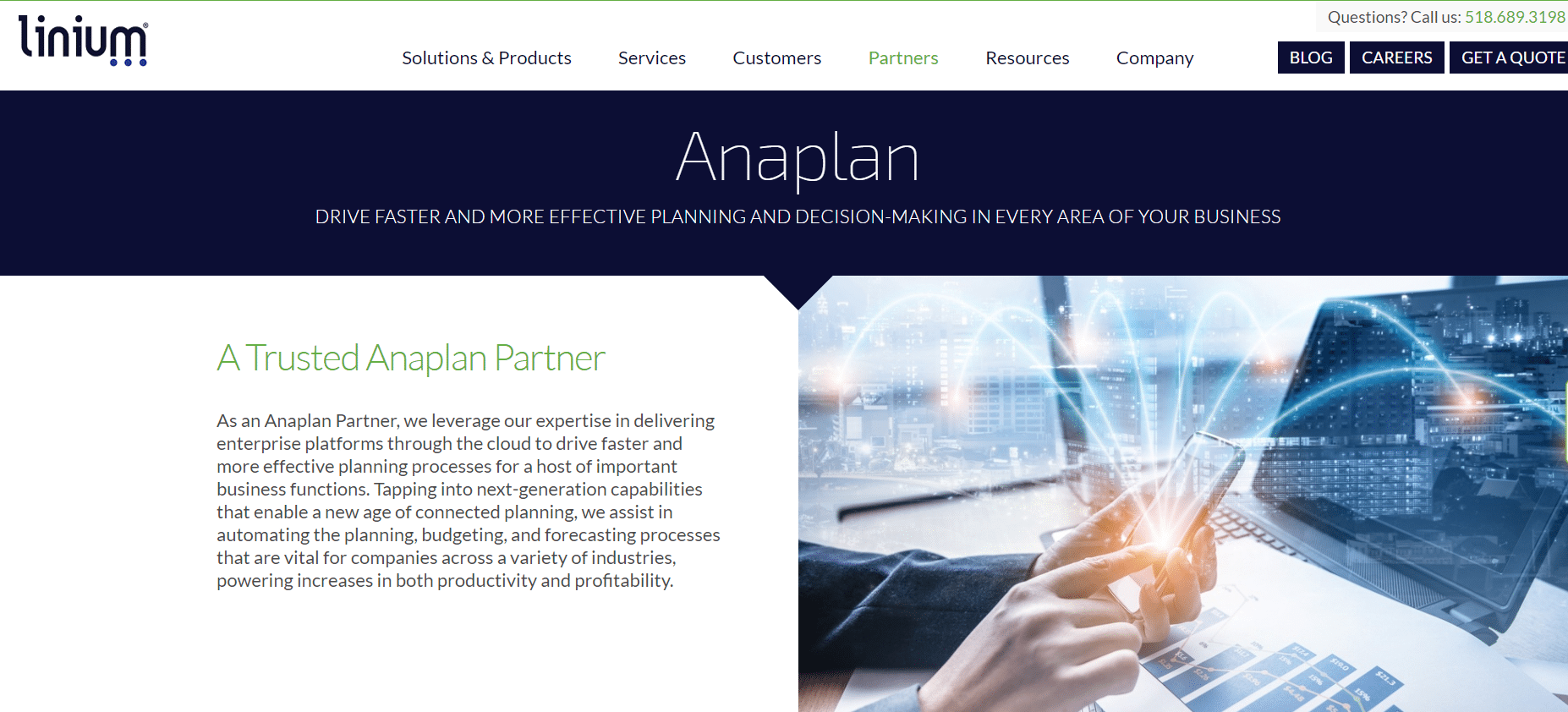 Linium的Anaplan合作伙伴页面截图